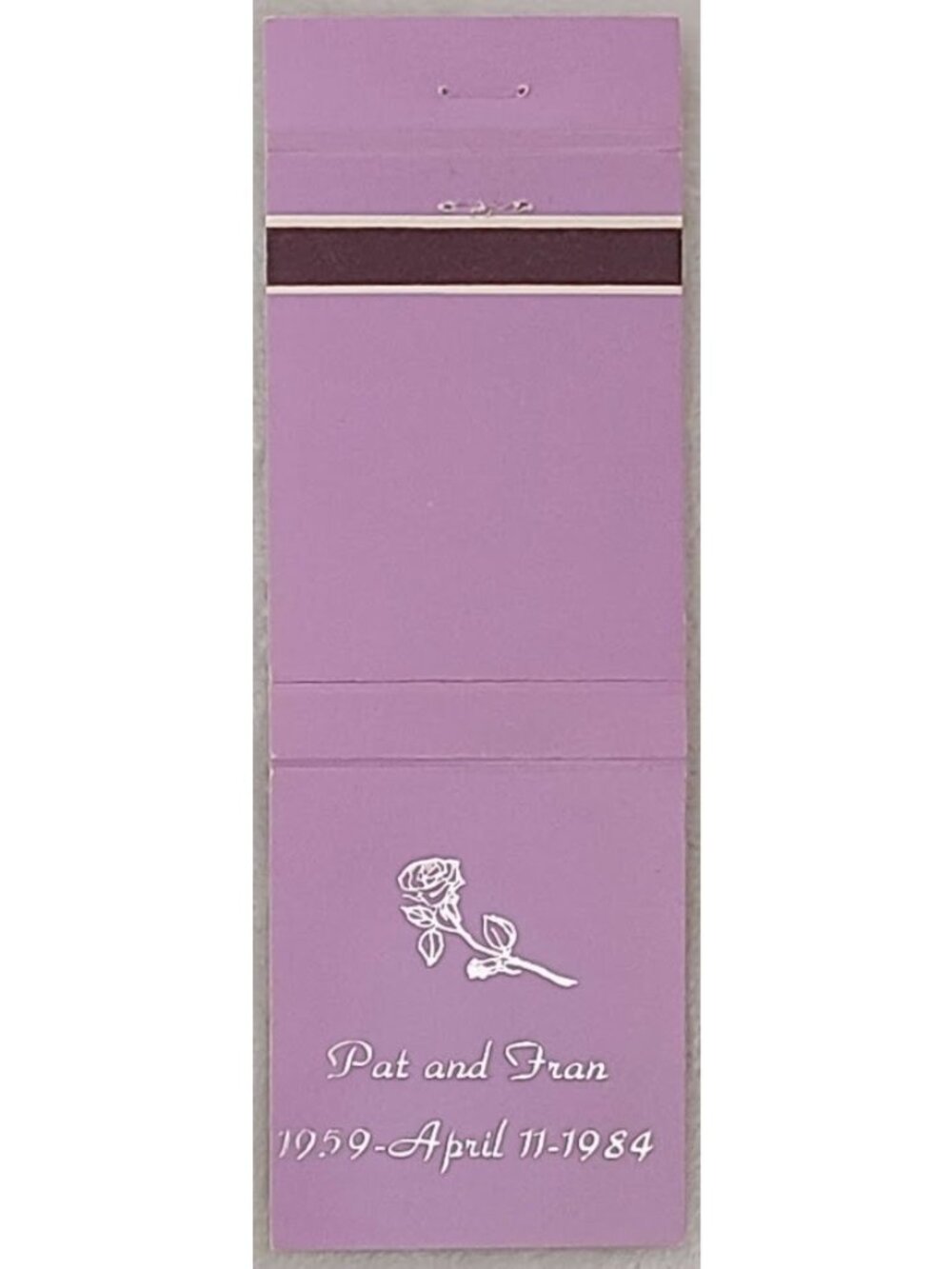 Vintage Pat and Fran 25th Wedding Anniversary 1984 Pink Matchbook Cover